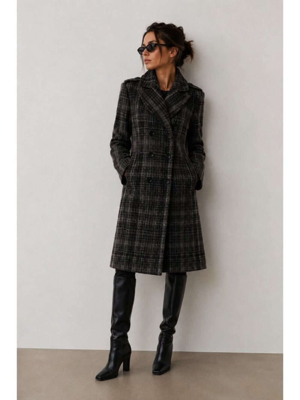 United Colors of Benetton Gray Plaid Wool Blend Peacoat Double Breasted Coat M